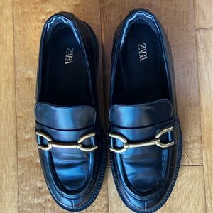 ZARA | Black Loafers with Gold Accent